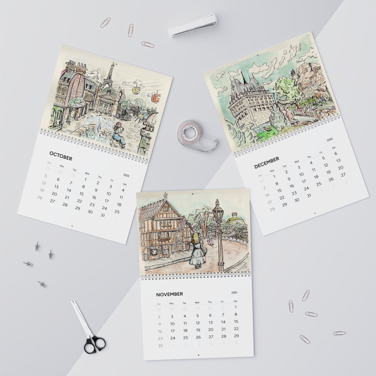 Around the World Travel Sketches 2025 12-Month Calendar